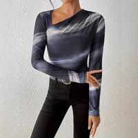Spring And Autumn Women's Gradient Slimming Oblique Neck Base Shirt