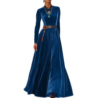 Elegant AutumnWinter Long-Sleeve Western-Style Velvet Dress