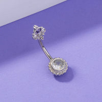 Women's Crown Purple Round Zircon Belly Button Ring