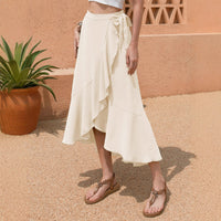 Wrap Skirt High Waist Elasticated Back Midi Length Womens