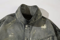 Men's Trendy Punk Contrast Color Gradient Irregular Stitching Cat Beard Polo Collar Jacket