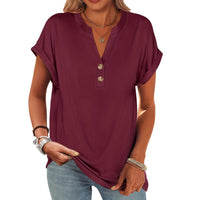 Summer Basic Short-sleeve Top V-neck Buttoned Short Sleeves