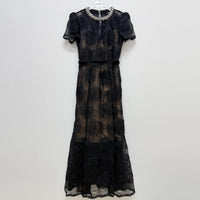 Womens Short-Sleeve Beige One-Piece Fishtail Maxi Dress