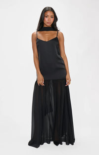 Solid-color Chiffon And Satin Patchwork Slip Dress