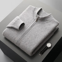 Business Mens Casual Double-Faced Wool Knit Sweater With Zipper In Solid Colors