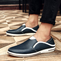 Handmade Stitching Pumps Men's New Summer Top Layer Cowhide Men's Shoes Breathable Men's Casual Leather Shoes Gommino One Piece