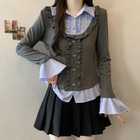 Versatile Slimming Mock Two-Piece Patchwork Knit Shirt
