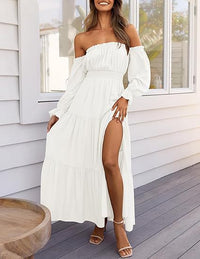 Elegant High-waisted A-line Layered Maxi Skirt With A Side Slit