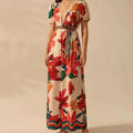 Women's Deep V-neck Printed Fashion Wide-leg Jumpsuit