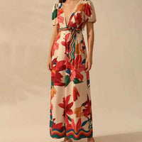 Women's Deep V-neck Printed Fashion Wide-leg Jumpsuit
