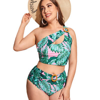 Green Printed Large Size Special Craft Split Swimsuit