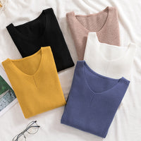 Women's Slim-fit Long-sleeved Pullover Skinny V-neck Sweater