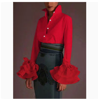 Women's Solid Color Slim Casual Ruffle Sleeve Shirt Top