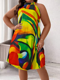 V-neck Sleeveless Fashionable Printed Vertical-Striped Beach Dress For Women