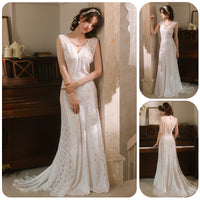 Lace-trimmed Floor-length Nightgown With A Deep V-neck