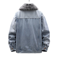 Casual Loose Fitting Denim Jacket With Fur Collar