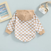 Plaid Long Sleeve Hooded Panda Bag Romper