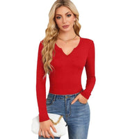 Women's Hot Sunken Stripe Deep U Crisscross Neckline Long-sleeved T-shirt Top