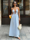 Deep V-neck Striped Resort Dress