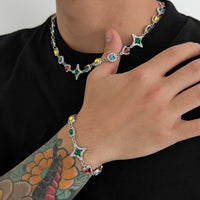 Mens New Colorful Gemstone Cross And Star Set Accessories Necklace