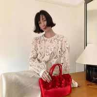 Fashionable Lace Blouse High-end Hollow Top