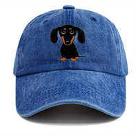 Retro Washed Baseball Cap Dachshund Printed Peaked Cap