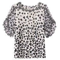 Embroidery Floral Shirt Fashion Chiffon Short Sleeve