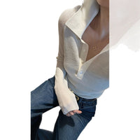 Khaki Polo-neck Fitted Womens Knit Top