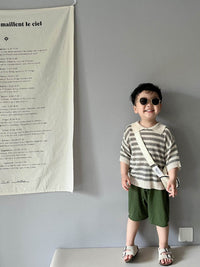 Children's Hollow Sweater Western Style Striped Short-sleeved T-shirt