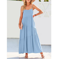 Womens Loose Casual Pleated Irregular Dress Beach Slip Maxi Dress