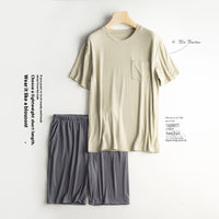 Men's Home Wear Thin Summer T-shirt Half Sleeve Shorts Suit Skin-friendly