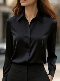 Solid Color Long Sleeve Lapel Satin Blouse