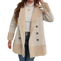 Apricot Lapel Lamb Wool Contrast Color Long Coat