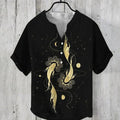 Printed V-neck Men's 3 Breasted Pullover Short Sleeve Shirt
