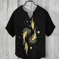 Printed V-neck Men's 3 Breasted Pullover Short Sleeve Shirt