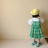 Girls Summer Clothes Children's Green Plaid Baby Suspender Skirt