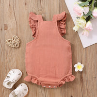 Bubble Cotton Square Collar Flounced Sleeve Sleeve Romper