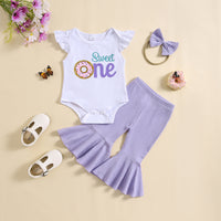 Infant Toddler Letter Printed Flounced Sleeve Romper