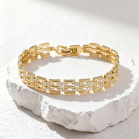 Copper Material Light Luxury Zircon-inlaid Watch Strap Bracelet Gold Color
