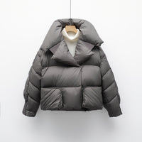 Korean-style Knitted Patchwork Large Lapel Short Down Jacket For Women
