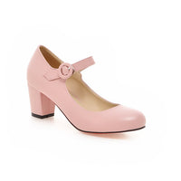 Buckle High Heels Spring Round Head Leisure Low Top Large Size Women's Shoes