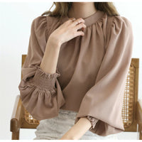 Spring And Summer High-neck Puff Sleeve Chiffon Shirt