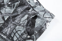 High Street Leaves Camouflage Denim Shorts