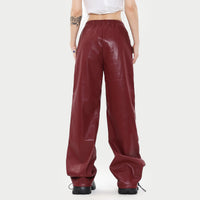High Arcade Car Wind Wide Leg Fashion Brand Ankle Banded Casual Leather Pants