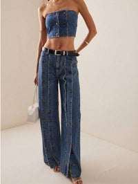 Fashionable Button-Front Slit Straight-Jeans