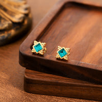 Oval Stainless Steel Earrings, Trendy Geometric Heart Texture, 18K Gold Plated Ear Studs, Titanium Steel
