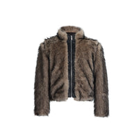 Plush Thickened Coat PU Leather Stitching Fur Short Baggy Coat
