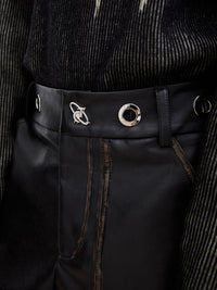 Retro Distressed PU Leather Matte Pants