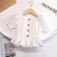 Girls' One-shoulder Puff Sleeve Top Korean Style