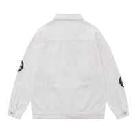 Dark Cross Graffiti Patterned Denim Jacket